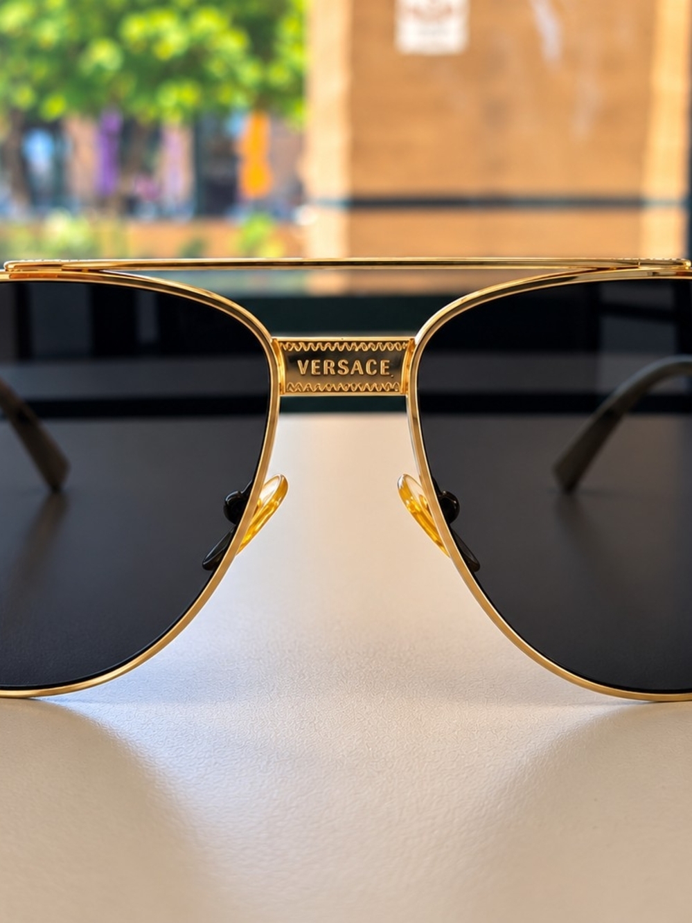 Versace Gold Frame Aviator Sunglasses with Black Lenses